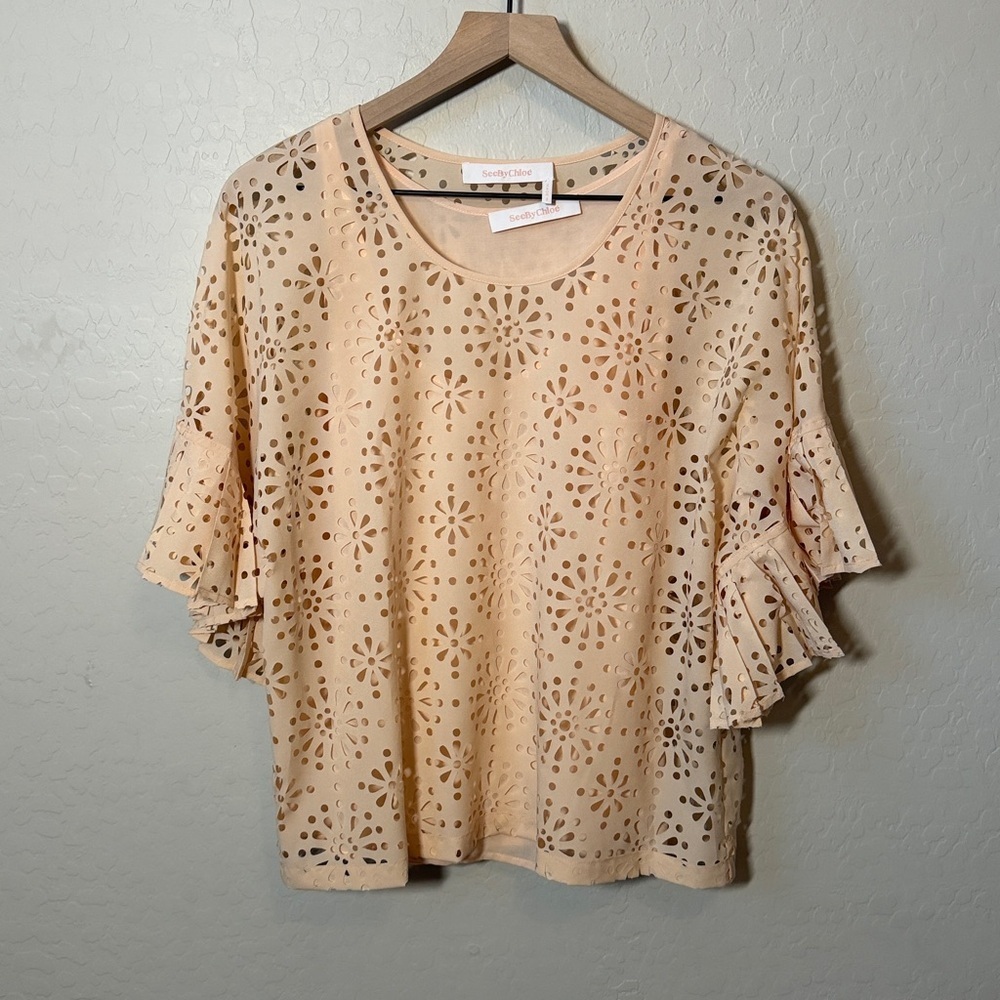 SEE BY CHLOÉ Laser-Cut Eyelet Blouse Size 40 / US 8 - Picture 5 of 9